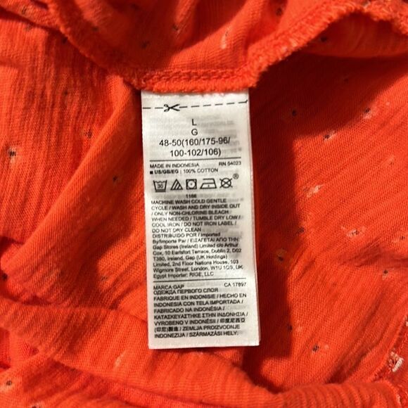 GAP L Ditsy Floral Vibrant Orange White Navy 💯 Cotton Short Sleeve Crewneck Tee - Picture 9 of 9